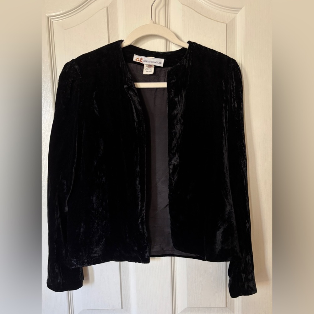 Anita Kantor Vintage Retro Black Velvet Jacket Women’s 12 Holiday Party Glam - Picture 1 of 7